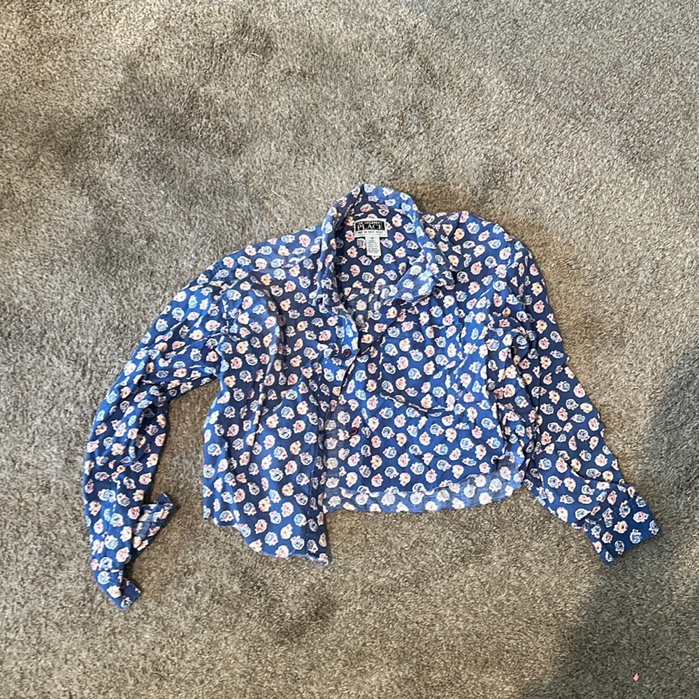 Cropped floral button up top
